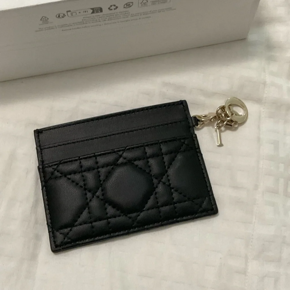Lady Dior Black Leather freesia card holder